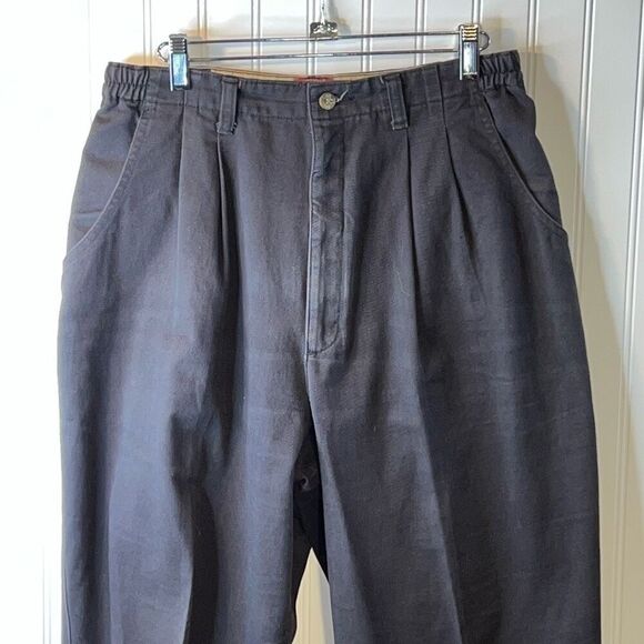 Vintage Lee Women's Pants Size 14 Long High Wasted Black Elastic Sides Straight - Picture 2 of 7